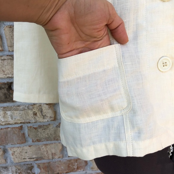 Central Falls Made USA Linen Light Ivory Set Of Buttoned Jacket & Capri Pants M - Picture 5 of 15
